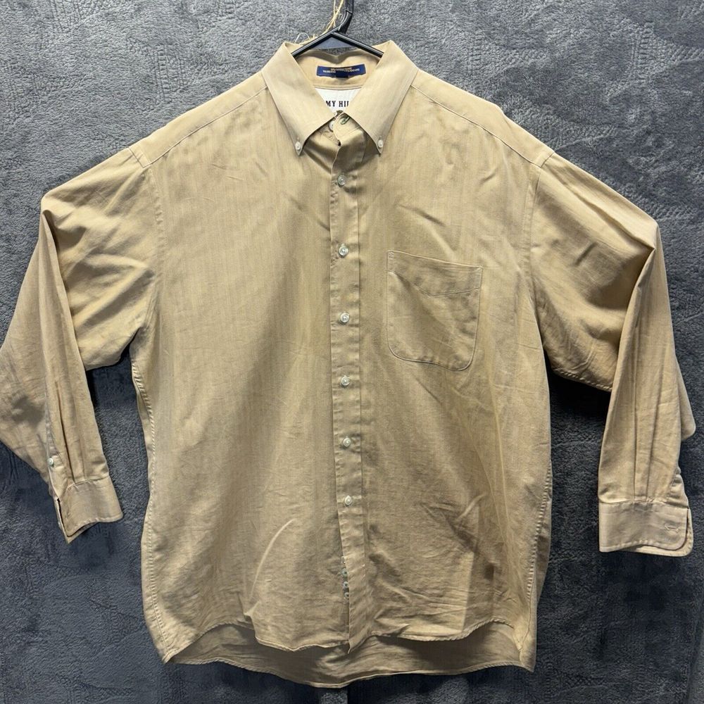 Vintage Tommy Hilfiger Shirt Men 16‎ 32-33 Herringbone Twill Pocket Button Front